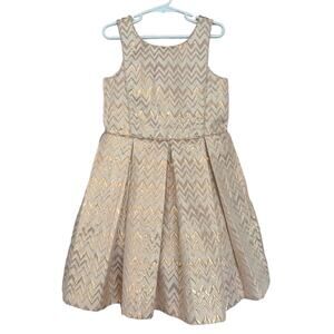 Tahari "Trophy" Rose Gold Dress Chevron Back Zip Flower Girl Holiday Girl's 7